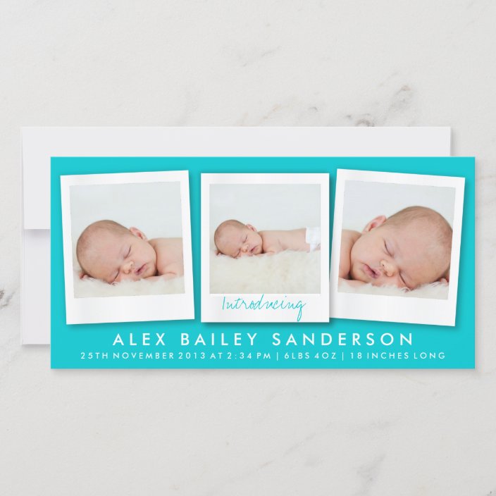 Turquoise New Baby Birth Announcement Photo Card | Zazzle.com