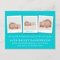 Turquoise New Baby Birth Announcement Photo Card