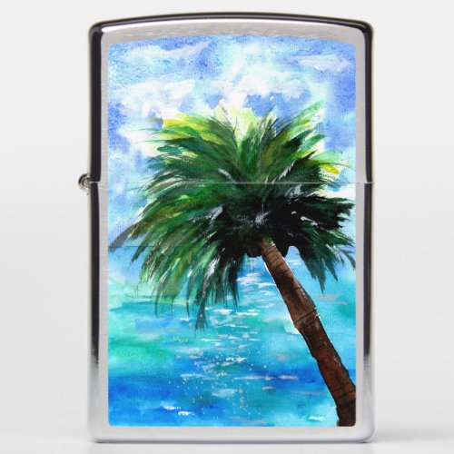 Turquoise Ocean and Green Palm Tree Zippo Lighter