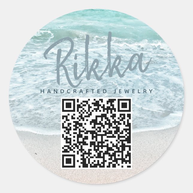 Turquoise Ocean Beach Handmade Jewelry QR Code Classic Round Sticker (Front)