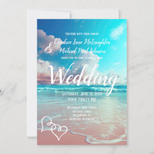 Turquoise Ocean Beach Heart Wedding Template