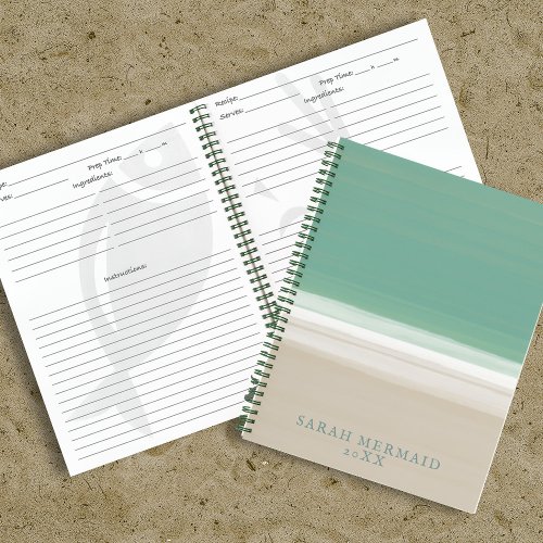 Turquoise Ocean Beach Name Modern Recipe Notebook