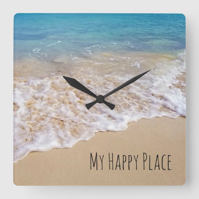 Turquoise ocean beach with surf square wall clock (Front)