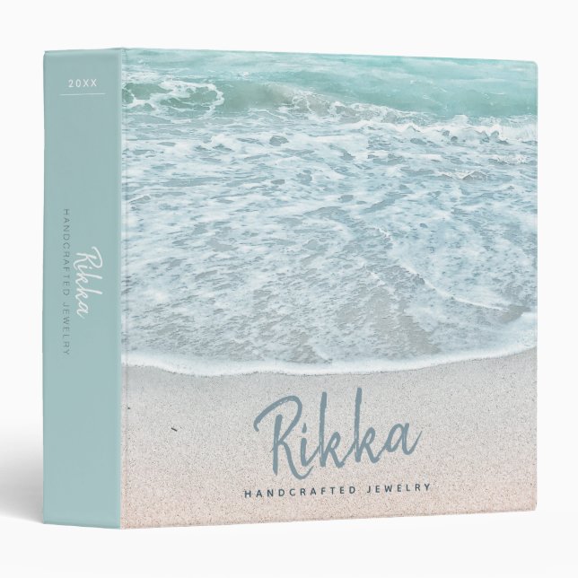 Turquoise Ocean Sandy Beach Handmade Jewelry 3 Ring Binder (Front/Spine)