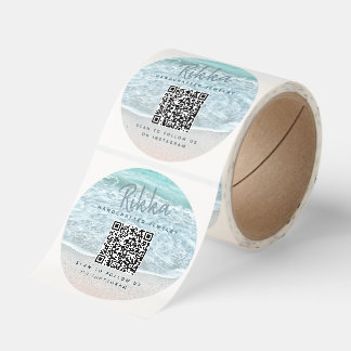 Turquoise Ocean Sandy Beach Handmade Jewelry QR Classic Round Sticker