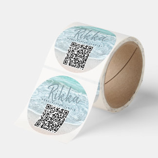 Turquoise Ocean Sandy Beach Handmade Jewelry QR Classic Round Sticker