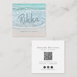 Turquoise Ocean Sandy Beach Handmade Jewelry QR Square Business Card