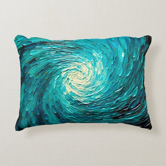 Turquoise Ocean Vortex Abstract Accent Pillow (Front)