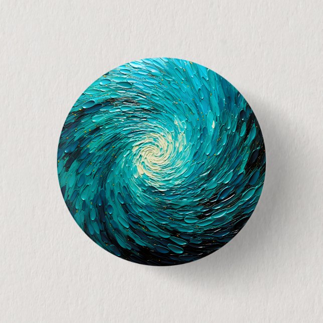 Turquoise Ocean Vortex Abstract Button (Front)