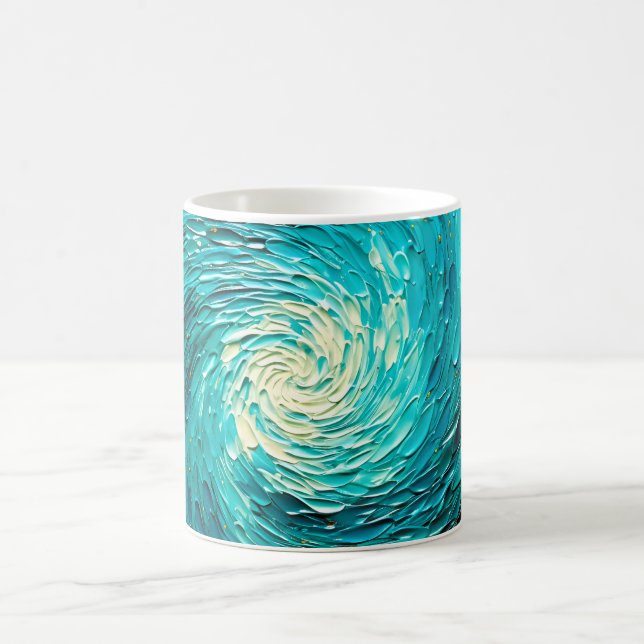 Turquoise Ocean Vortex Abstract Coffee Mug (Center)
