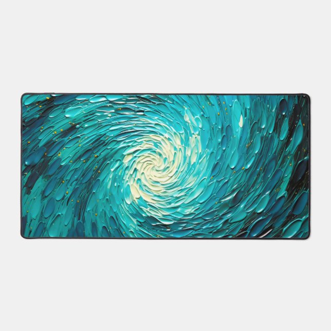 Turquoise Ocean Vortex Abstract Desk Mat (Front)