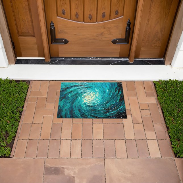Turquoise Ocean Vortex Abstract Doormat (Outdoor)