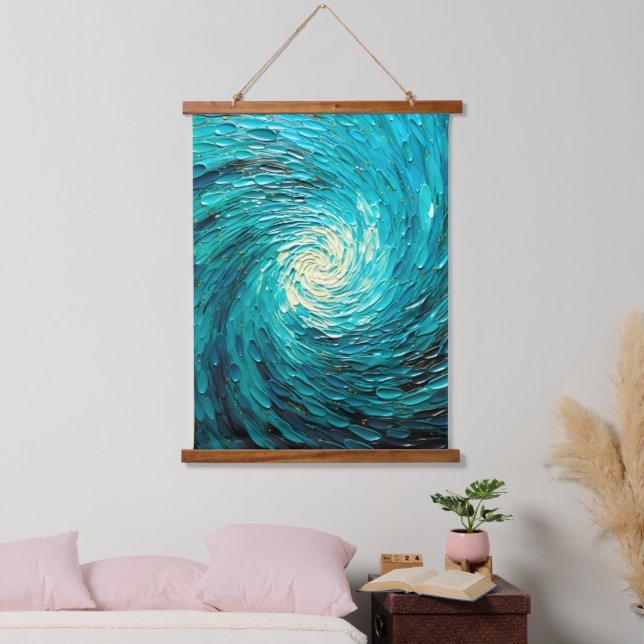 Turquoise Ocean Vortex Abstract Hanging Tapestry (Bedroom)