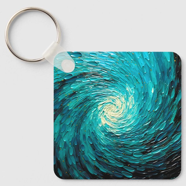 Turquoise Ocean Vortex Abstract Keychain (Front)