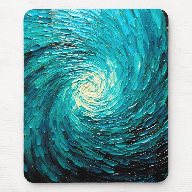Turquoise Ocean Vortex Abstract Mouse Pad (Front)