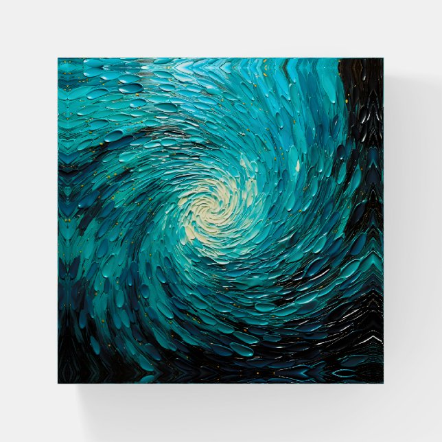 Turquoise Ocean Vortex Abstract Paperweight (Front)