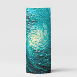 Turquoise Ocean Vortex Abstract Pillar Candle