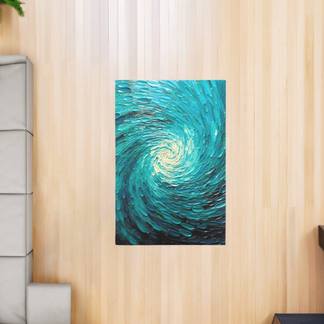 Turquoise Ocean Vortex Abstract Rug (Insitu (Indoor 2))