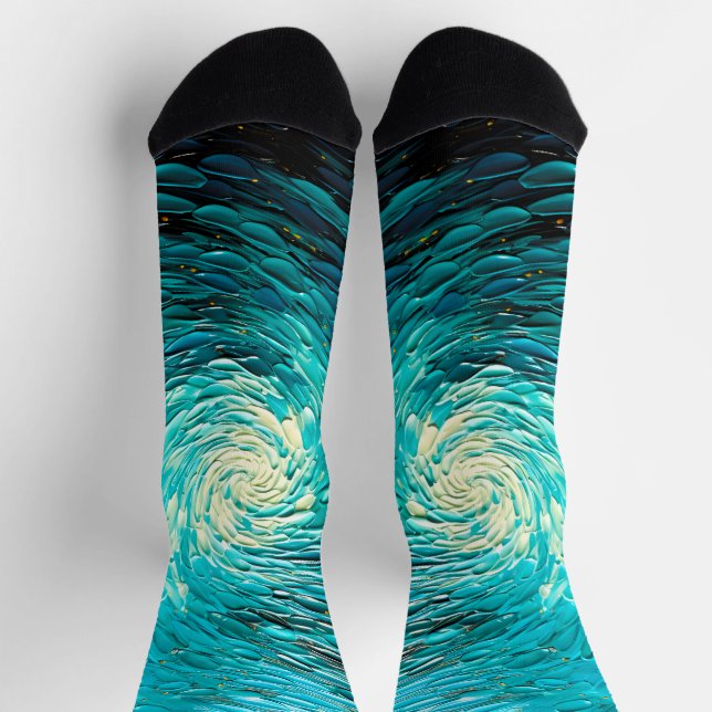 Turquoise Ocean Vortex Abstract Socks (Top)