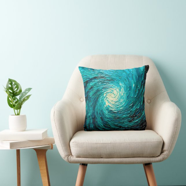 Turquoise Ocean Vortex Abstract Throw Pillow (Chair)