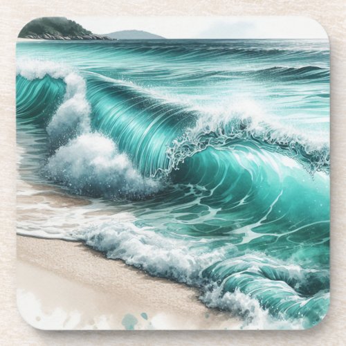 Turquoise Ocean Wave Beverage Coaster
