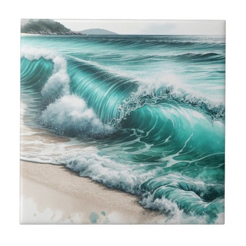 Turquoise Ocean Wave Ceramic Tile