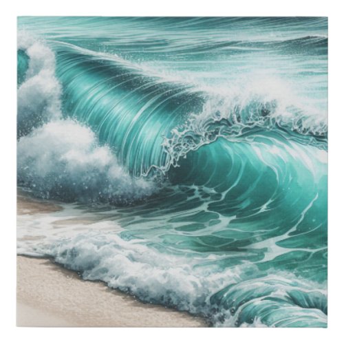 Turquoise Ocean Wave Faux Canvas Print