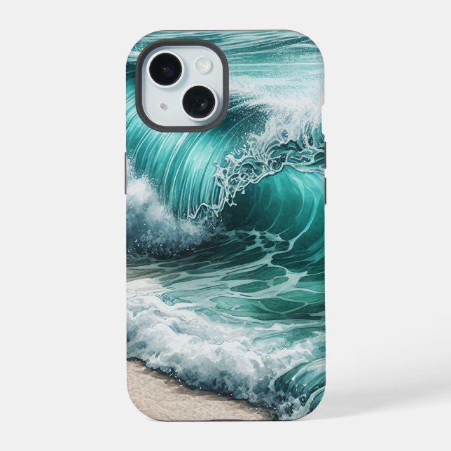 Turquoise Ocean Wave iPhone 15 Case (Back)
