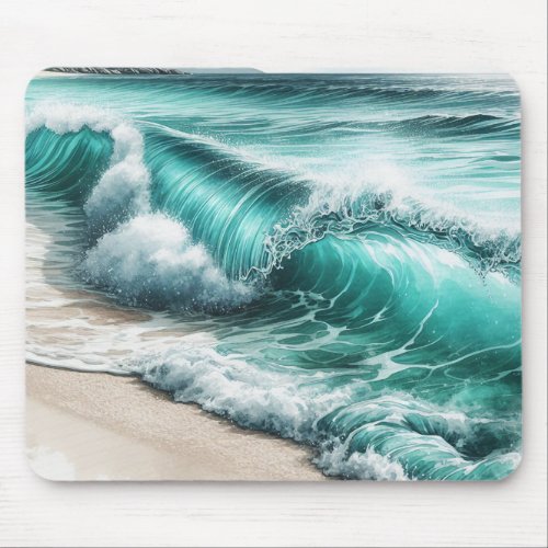 Turquoise Ocean Wave Mouse Pad
