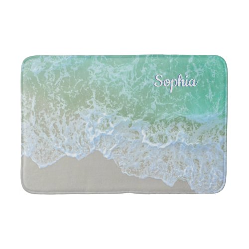Turquoise Ocean Wave Personalize Name or Monogram Bath Mat