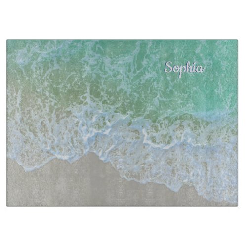 Turquoise Ocean Wave Personalize Name or Monogram Cutting Board
