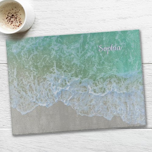 Turquoise Ocean Wave Personalize Name or Monogram Cutting Board