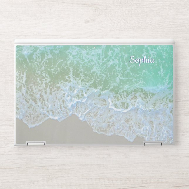 Turquoise Ocean Wave, Personalize Name or Monogram HP Laptop Skin (Front)
