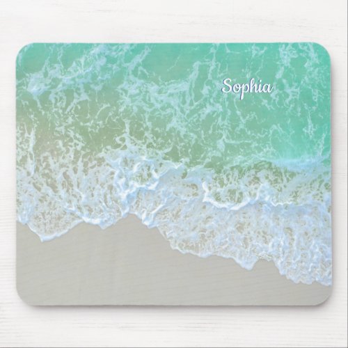 Turquoise Ocean Wave Personalize Name or Monogram Mouse Pad