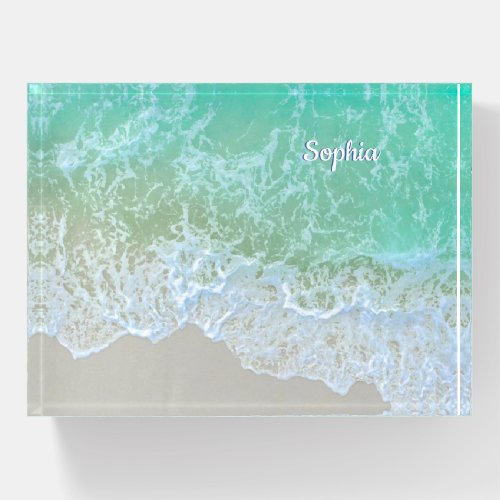 Turquoise Ocean Wave Personalize Name or Monogram Paperweight