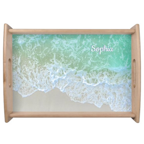 Turquoise Ocean Wave Personalize Name or Monogram Serving Tray