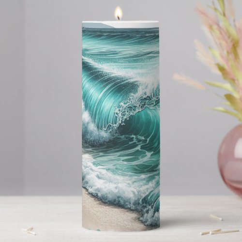 Turquoise Ocean Wave Pillar Candle