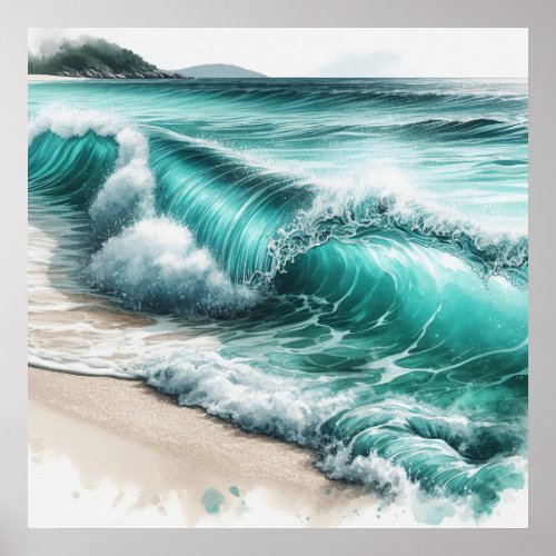 Turquoise Ocean Wave Poster