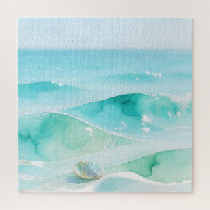 Turquoise Ocean Wave Seashell Jigsaw Puzzle