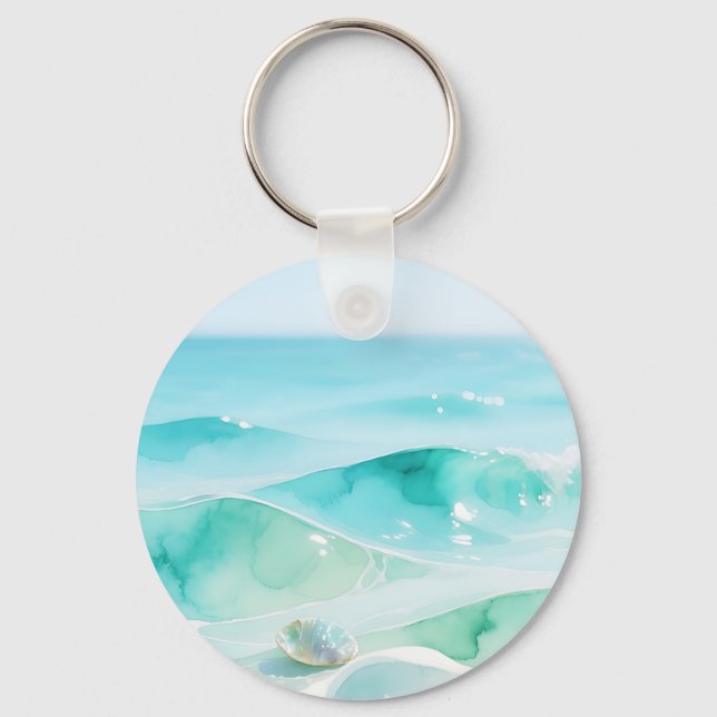 Turquoise Ocean Wave Seashell Keychain (Front)