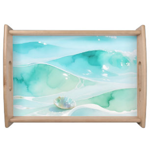 Turquoise Ocean Wave Seashell Serving Tray