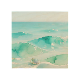Turquoise Ocean Wave Seashell Wood Wall Art