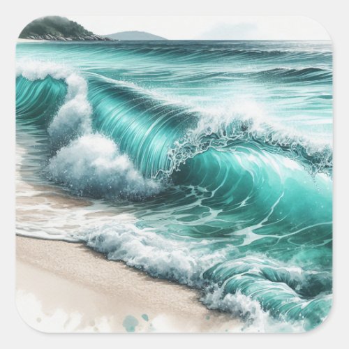 Turquoise Ocean Wave Square Sticker