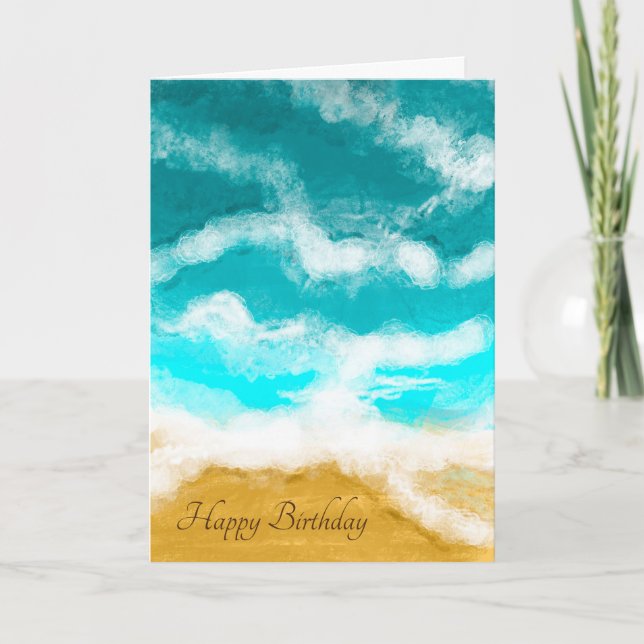 Turquoise Ocean Waves Coastal Birthday Card (Front)