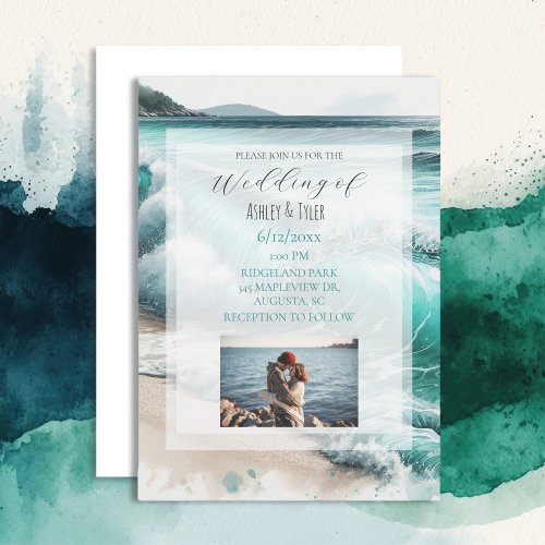 Turquoise Ocean Waves Coastal Wedding Invitation
