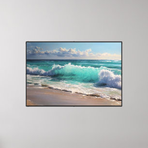 Turquoise Ocean Waves on Sandy Beach Abstract Wall Canvas Print