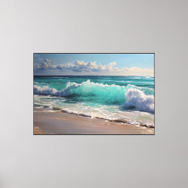 Turquoise Ocean Waves on Sandy Beach Abstract Wall Canvas Print (Front)
