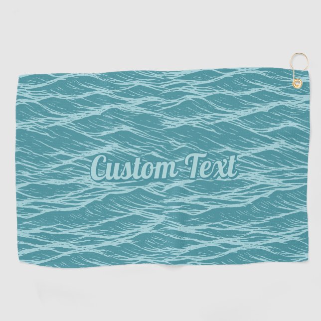 Turquoise Ocean Waves Pattern Golf Towel (Horizontal)