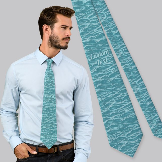 Turquoise Ocean Waves Pattern Neck Tie (Creator Uploaded)