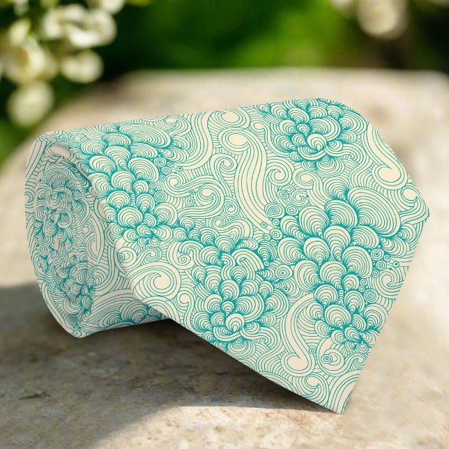 Turquoise Ocean Waves & Seashell Pattern Neck Tie (Creator Uploaded)